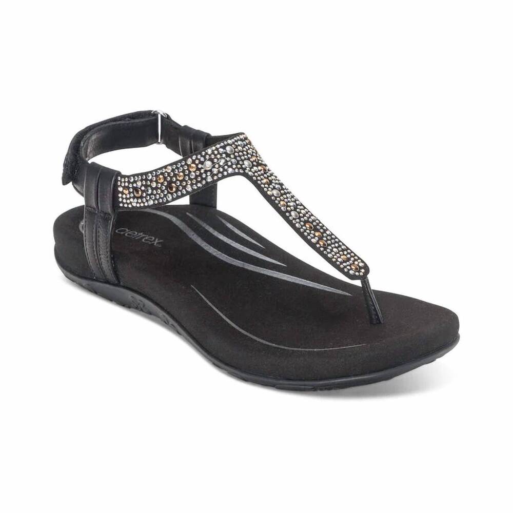 NEW AETREX women's marni toe post walking sandal in black